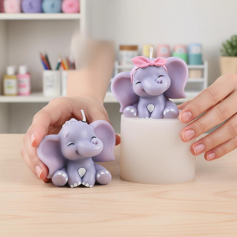 Soap Making Designs - 귀여운 3D 코끼리 실리콘 캔들 몰드,