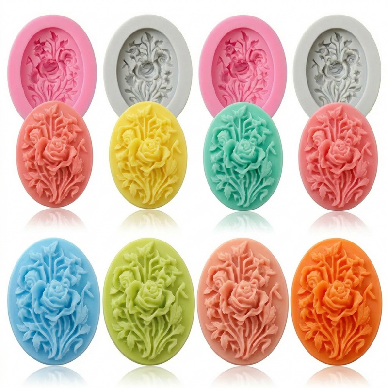 Soap Making Designs - 4개의 꽃 모양 실리콘 몰드, 쉽게