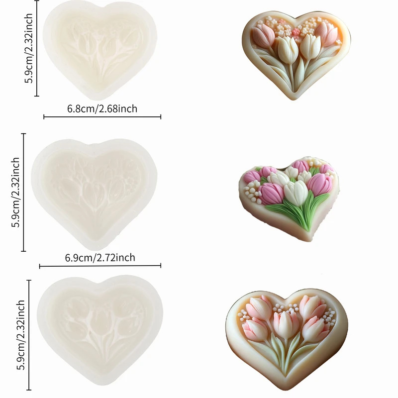 하트 모양 튤립 양초용 실리콘 몰드 – 향초, 석고,  - Soap Making Experiment 리뷰 및 가격